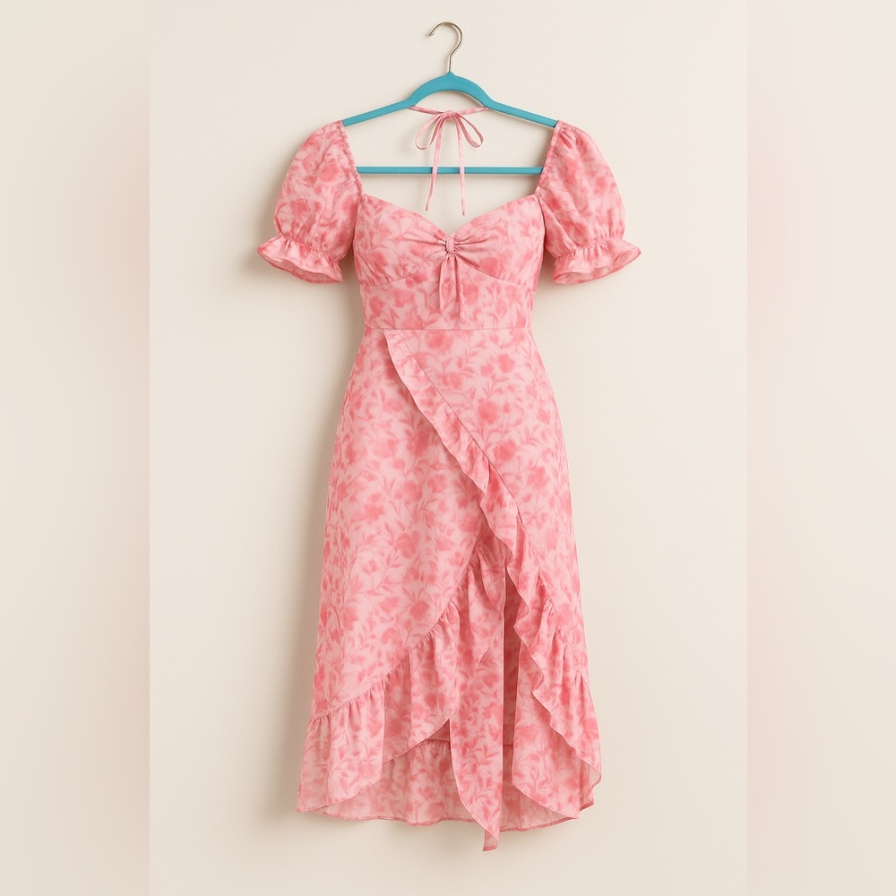 Pink Off-Shoulder Ruffle Dress